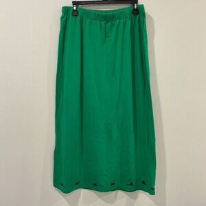The Quacker Factory Embroidered Maxi Skirt Size 1X Knit Green Beach Coastal‎